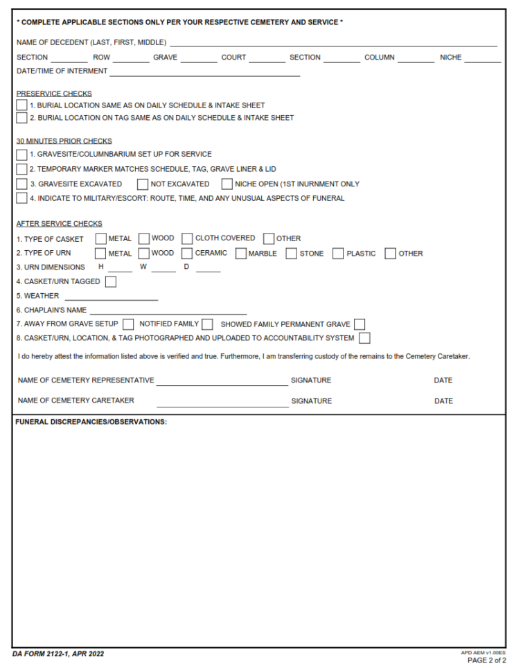 DA Form 21221 Statement Of Compliance Andtransfer Of Custody