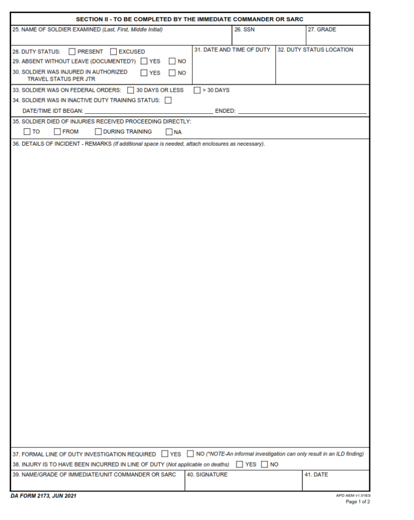 DA Form 2173 - Statement Of Medical Examination And Duty Status