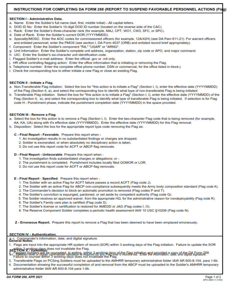 DA Form 268 Report To Suspend Favorable Personnel Actions DA Form 268 Report To Suspend Favorable Personnel Actions