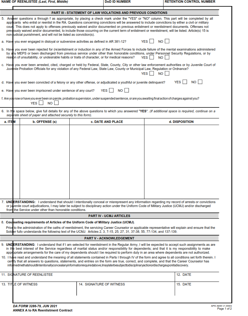 DA Form 3286-79 - Statements For Reenlistment Page 2