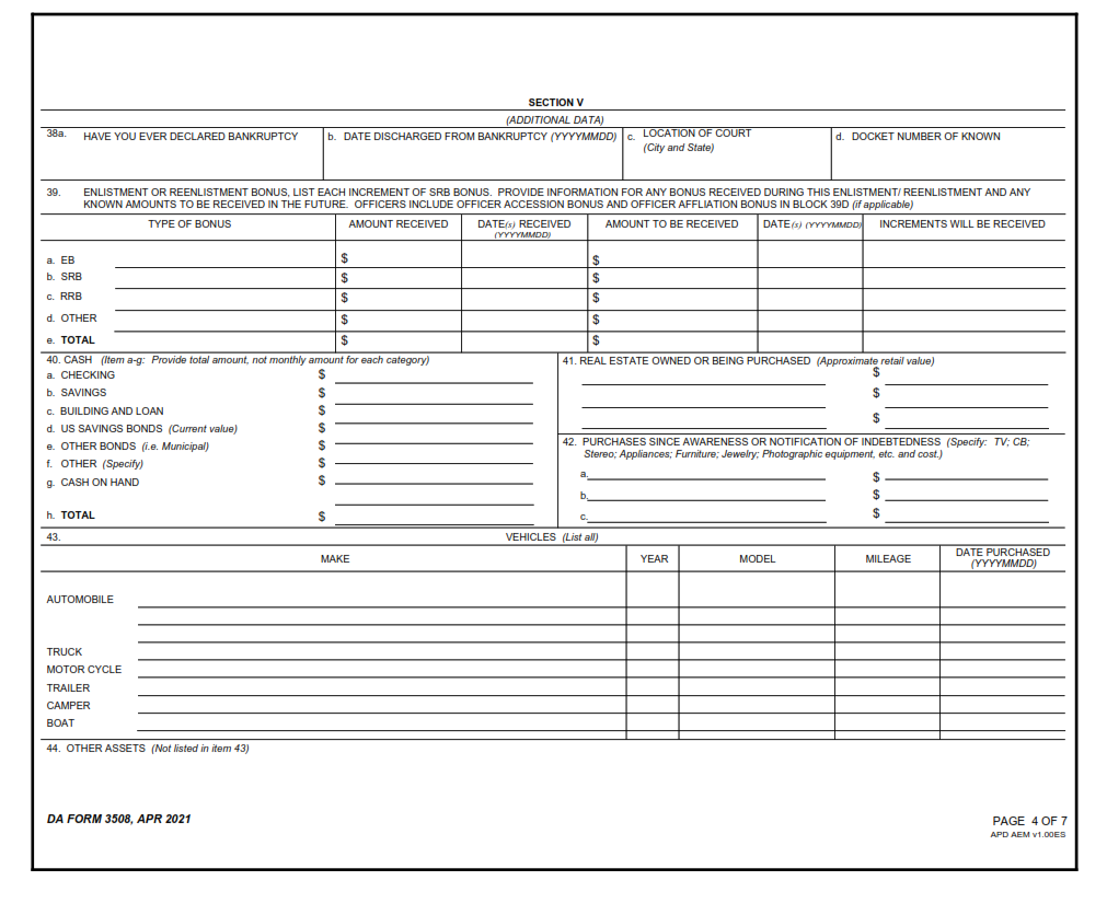 DA Form 3508 - Application For Remission Or Cancellation Of Indebtedness Page 4
