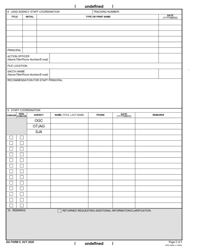 DA Form 5 - Army Staffing Form (For Command Use Only)