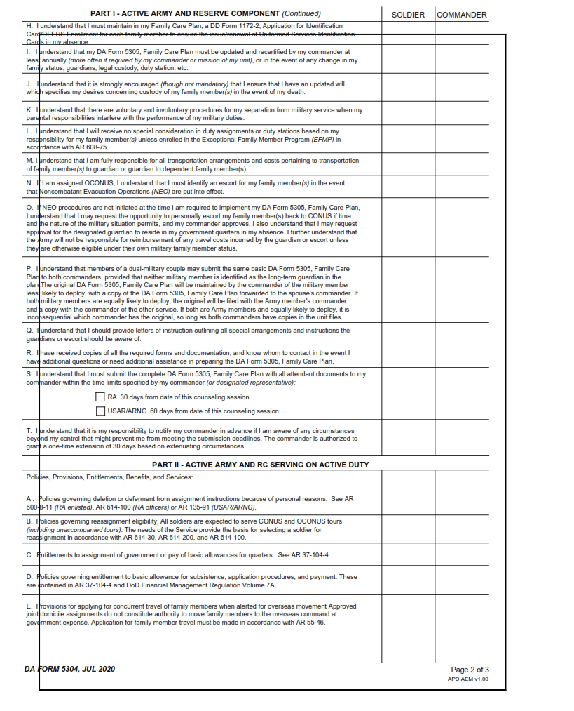 DA Form 5304 - Family Care Plan Counseling Checklist Page 2