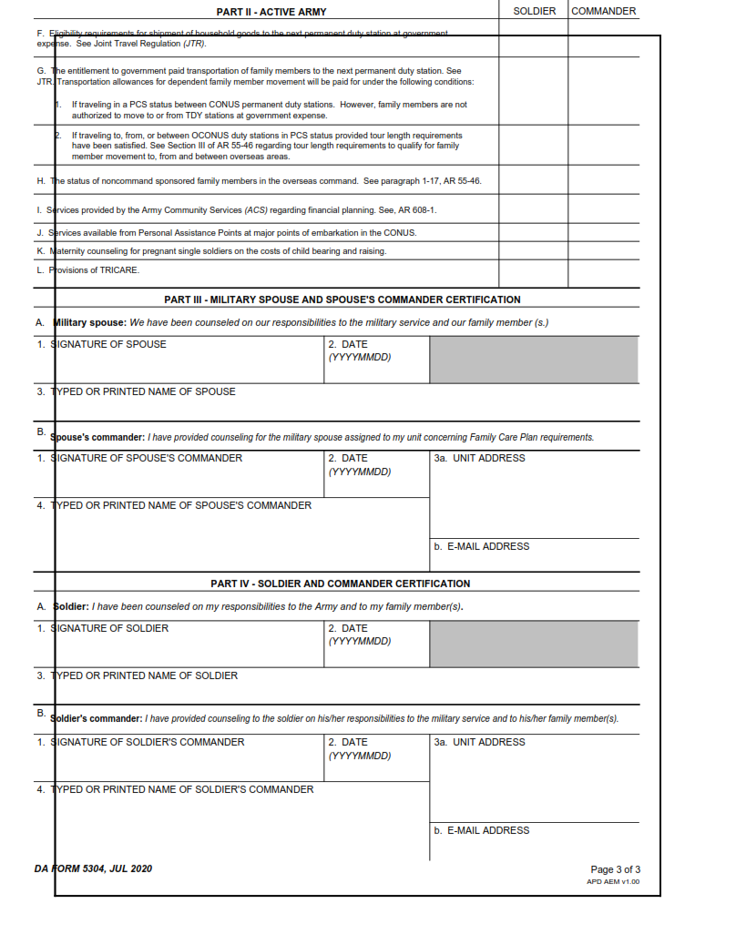 DA Form 5304 - Family Care Plan Counseling Checklist Page 3