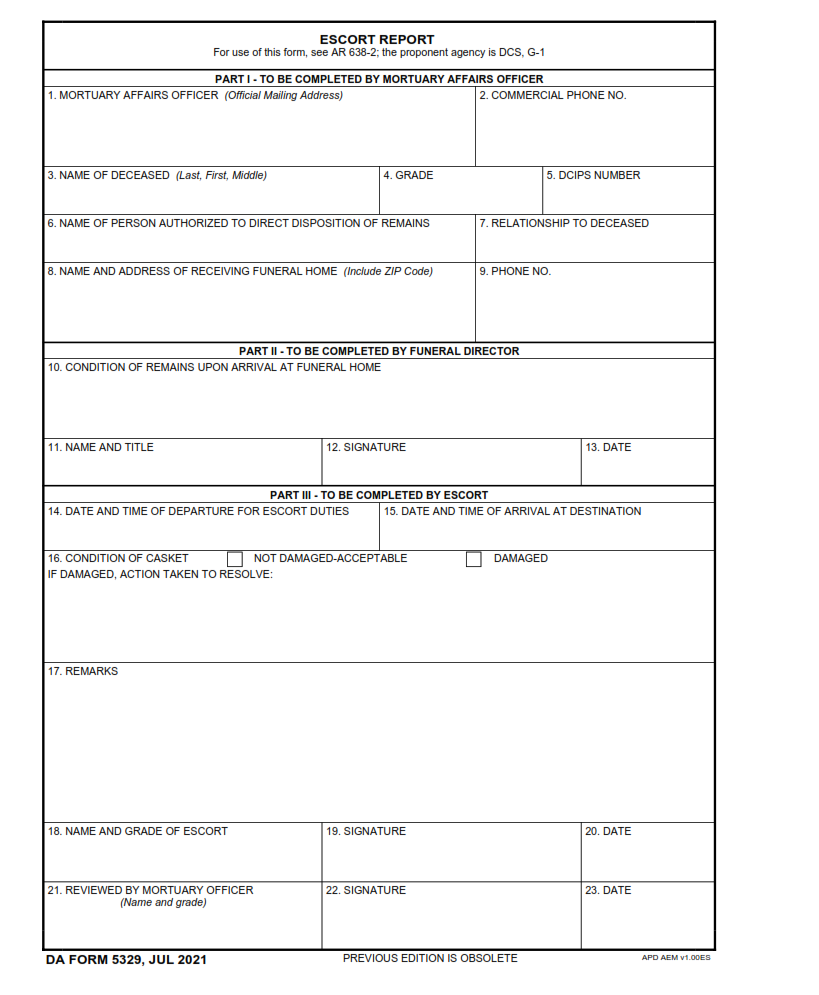 DA Form 5329 - Escort Report