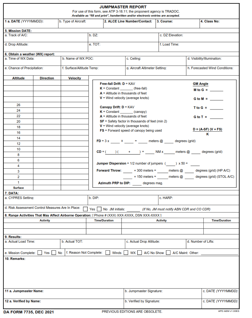 DA Form 7735 - Jumpmaster Report