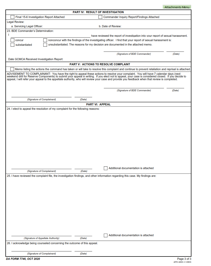DA Form 7746 - Sexual Harassment Complaint Page 3