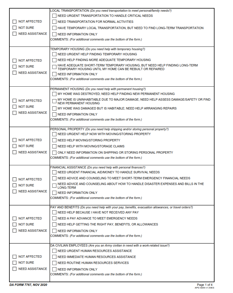DA Form 7767 - Needs Assessment Survey Page 2