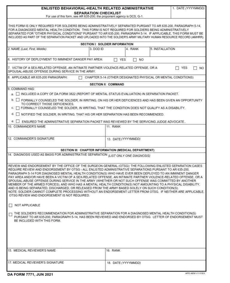 DA Form 7771 - Enlisted Behavioral