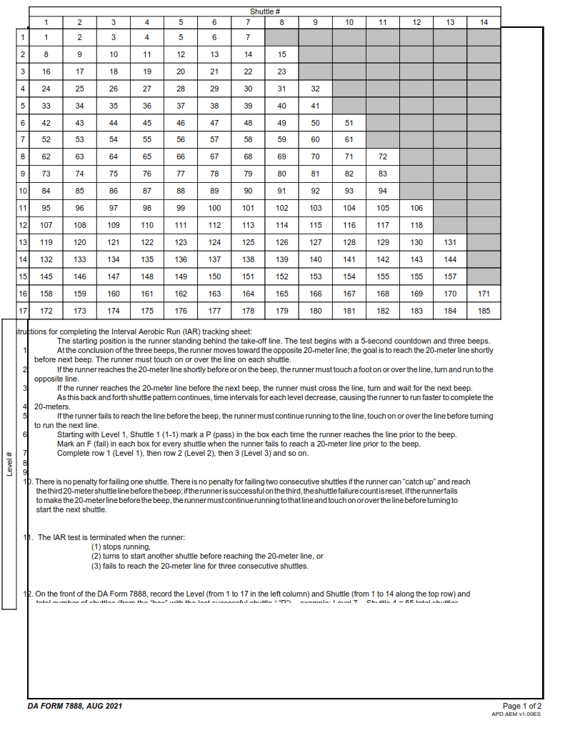 DA Form 7888 - Occupational Physical Assessment Test Scorecard Page 2