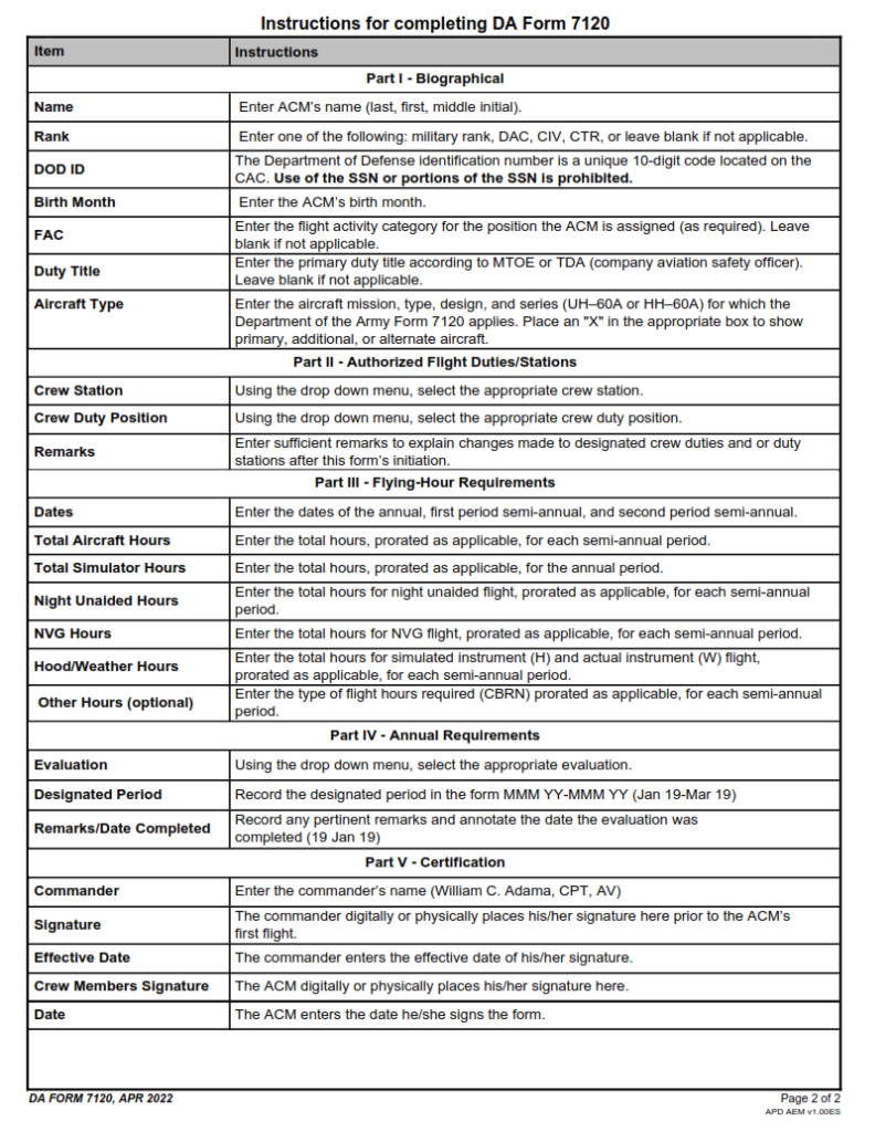 DA Form7120 - Commander's Task List