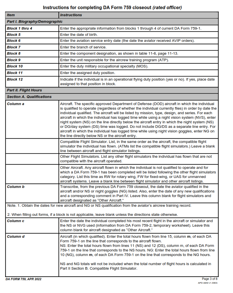Da Form 759 - Individual Flight Record And Flight Crew Certificate-Army Page 3