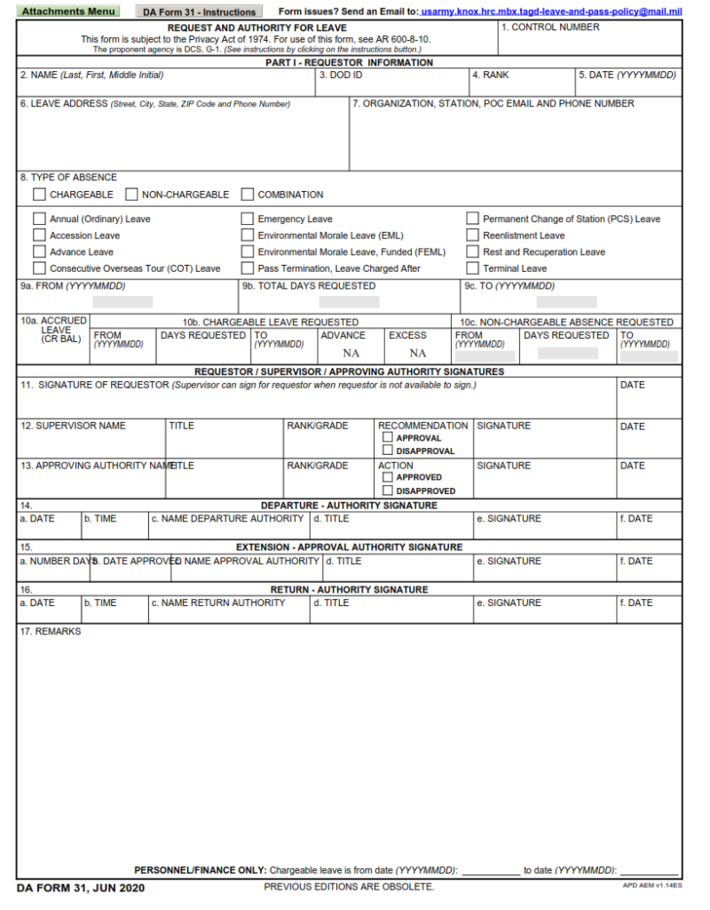 DA Form 31 - Request And Authority For Leave