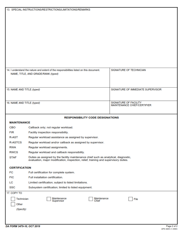 DA Form 3479-10 - Responsibility Assignment