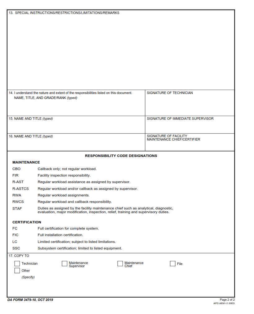 DA Form 3479-10 - Responsibility Assignment page 2