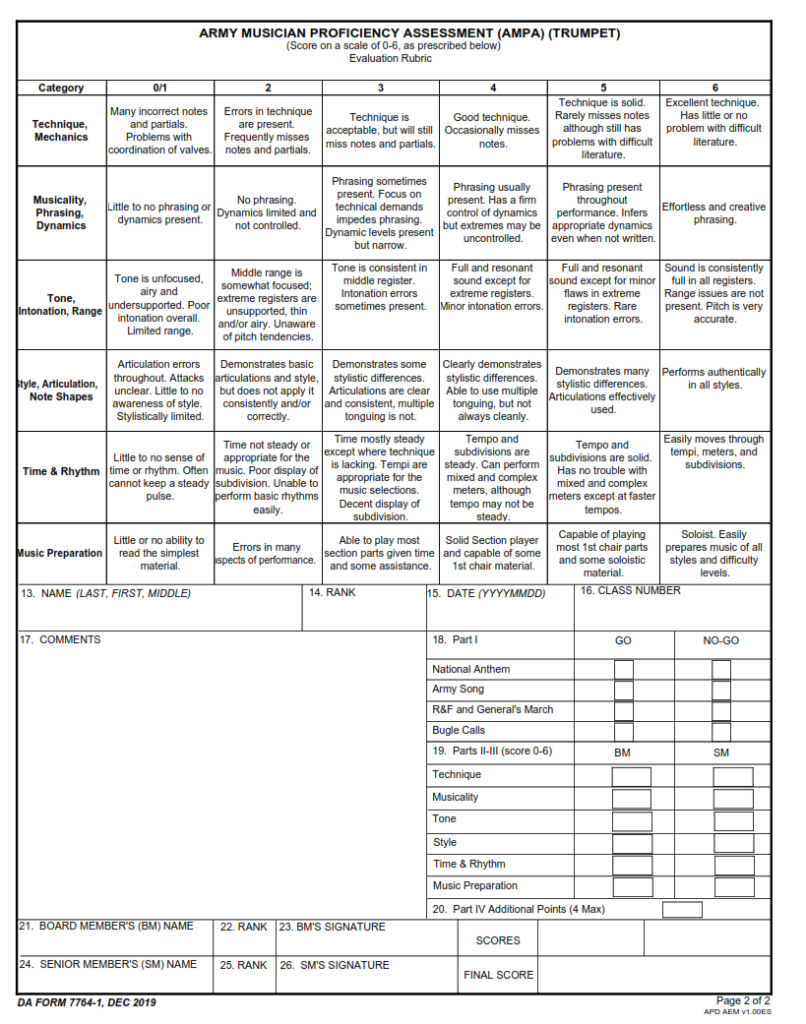 DA Form 7764-1 - Army Musician Proficiency Assessment (Ampa)