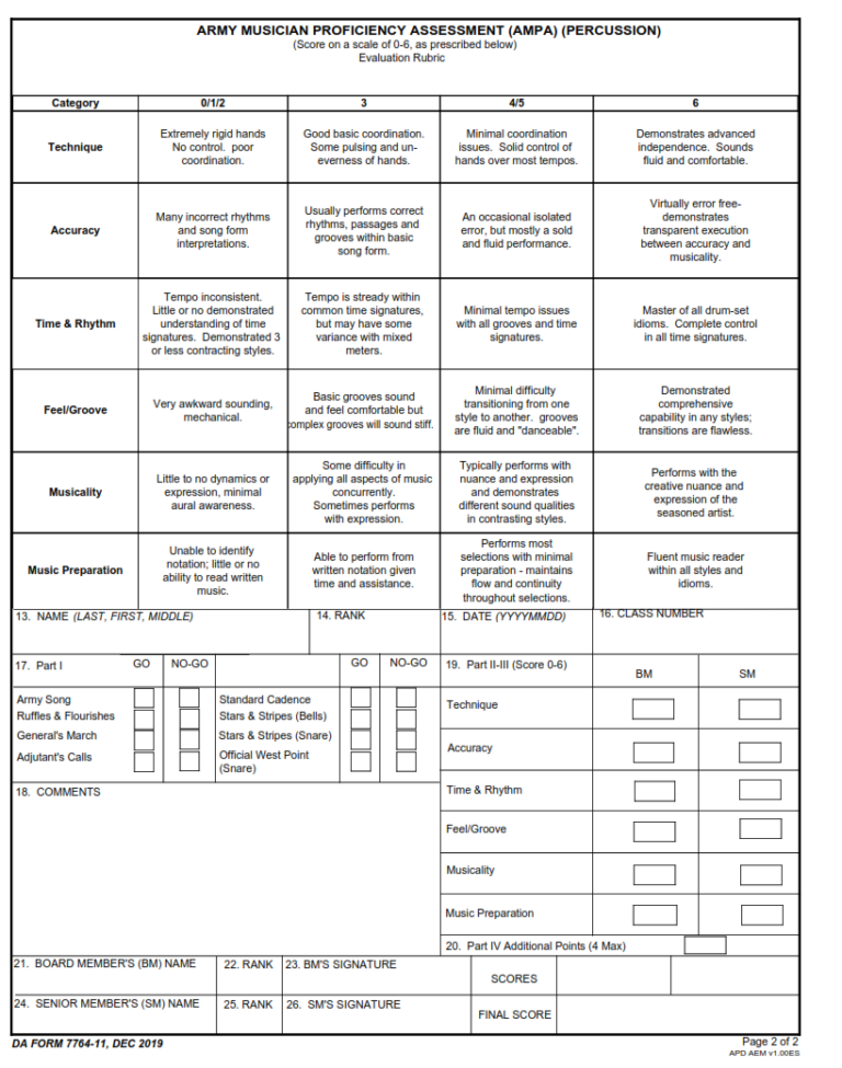 DA Form 7764-11 - Army Musician Proficiency Assessment (Ampa) (Percussion)