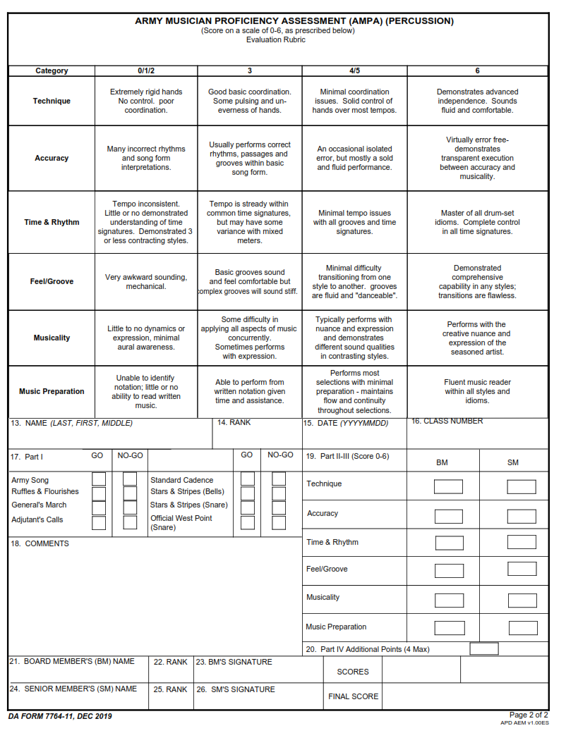 DA Form 7764-11 - Army Musician Proficiency Assessment (Ampa) (Percussion) Page 2