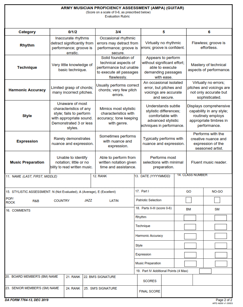 DA Form 7764-13 - Army Musician Proficiency Assessment (Ampa) (Guitar) Page 2