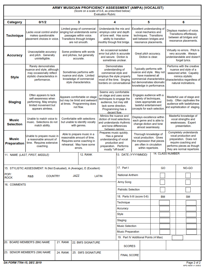 DA Form 7764-15 - Army Musician Proficiency Assessment (Ampa) (Vocalist) Page 2
