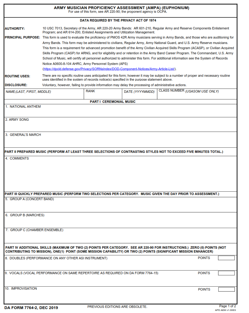 DA Form 7764-2 - Army Musician Proficiency Assessment (Ampa) Page 1