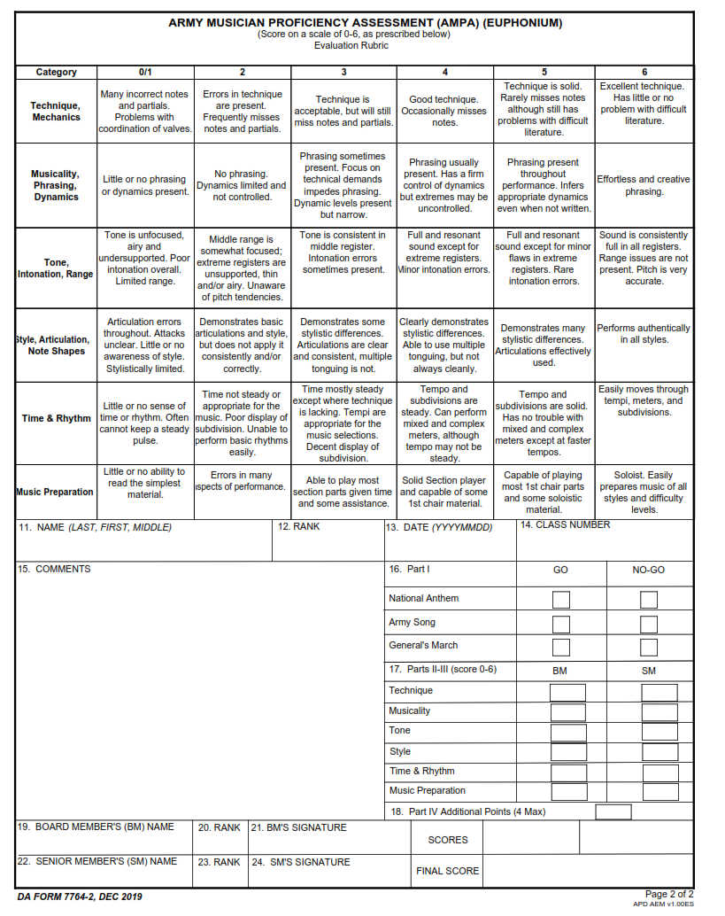DA Form 7764-2 - Army Musician Proficiency Assessment (Ampa) Page 2