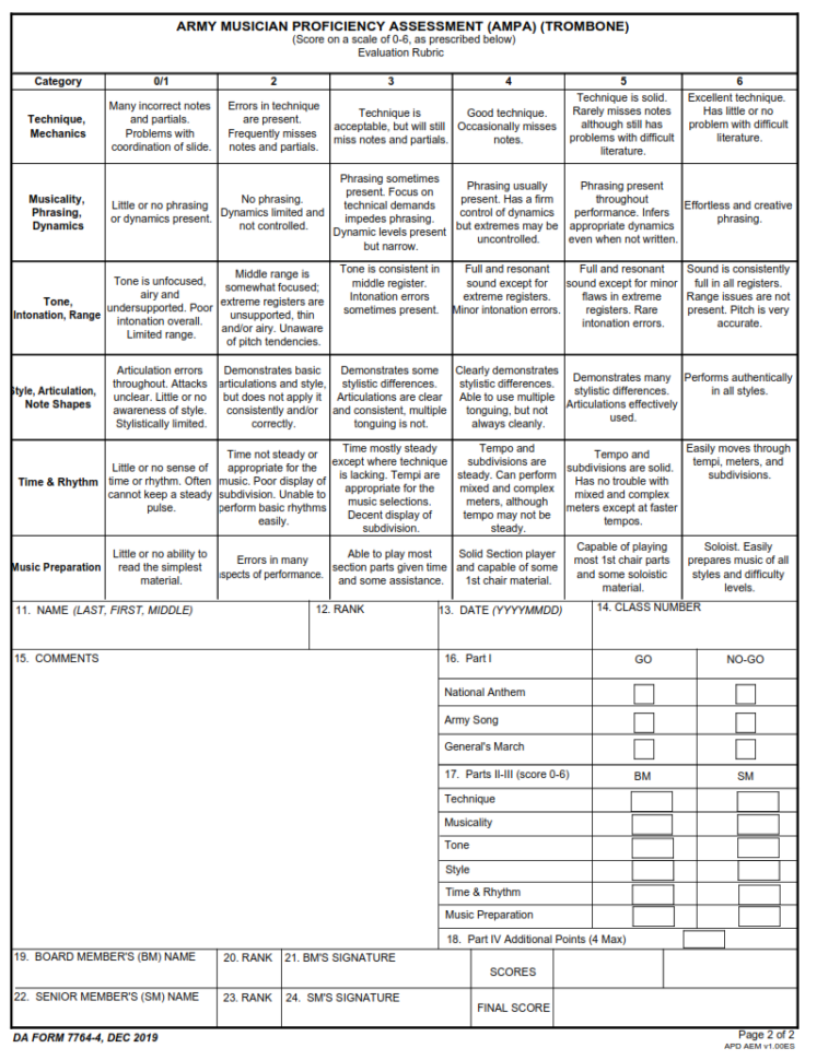 Acasp DA Form 7764-4 - Army Musician Proficiency Assessment (Ampa)