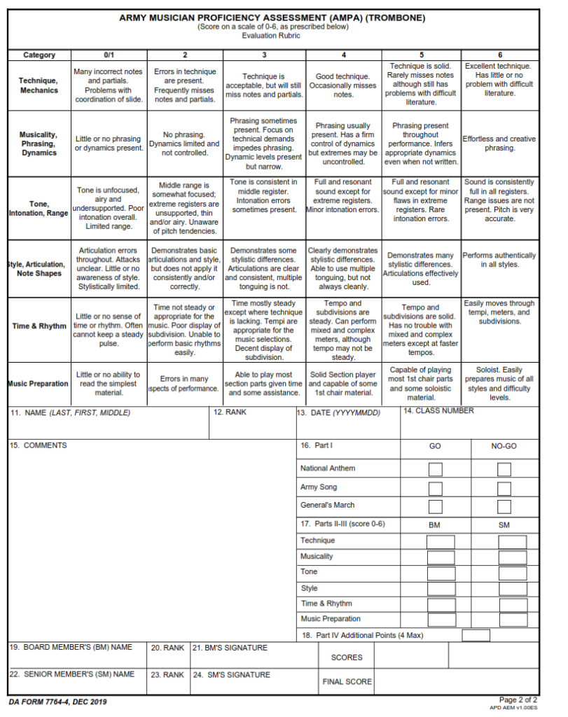 DA Form 7764-4 - Army Musician Proficiency Assessment (Ampa)