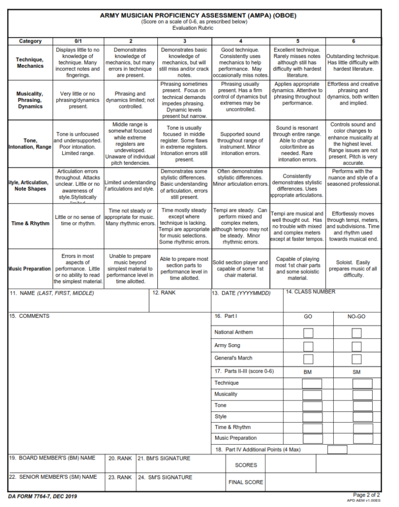 DA Form 7764-7 - Army Musician Proficiency Assessment (Ampa)