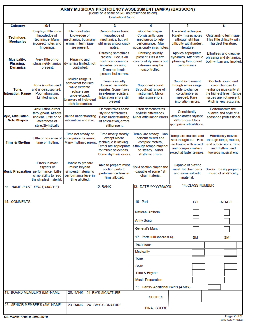 DA Form 7764-9 - Army Musician Proficiency Assessment (Ampa) (Bassoon) Page 2