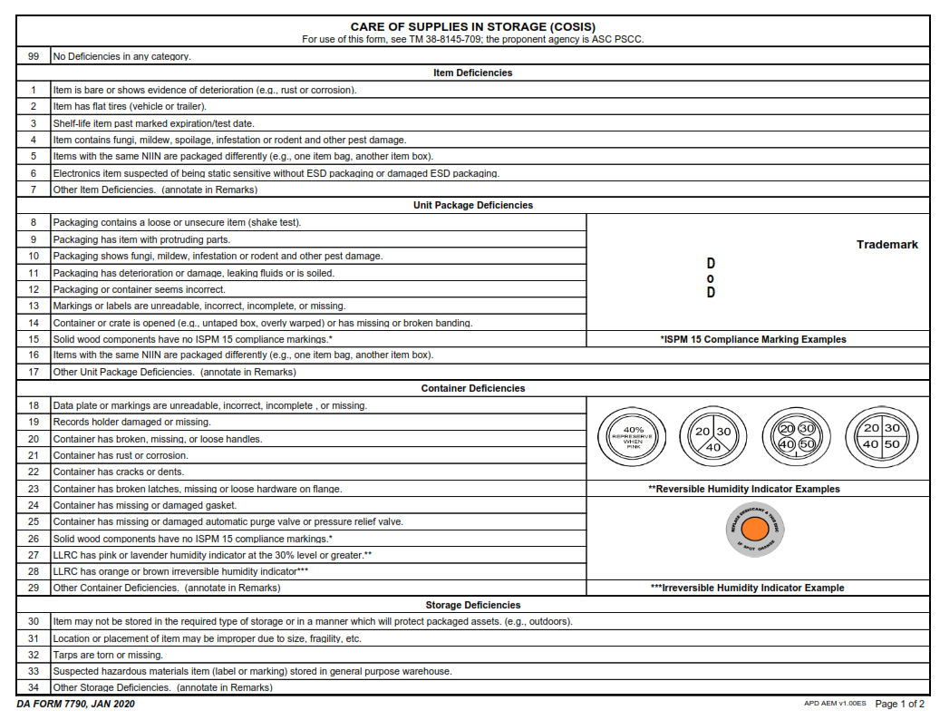 DA Form 7790 - Care Of Supplies In Storage (Cosis) Page 2
