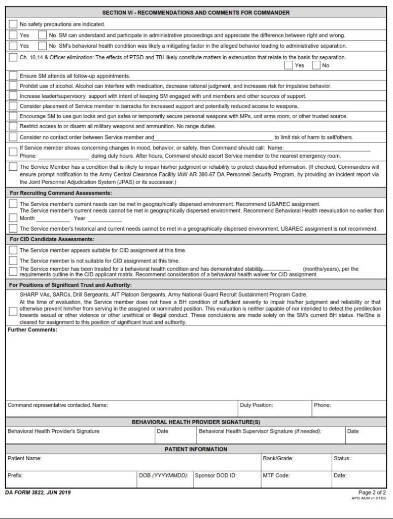 DA FORM 3822 Report Of Mental Status Evaluation Army Pubs DA Form DA FORM 3822 Report Of Mental Status Evaluation Army Pubs DA Form