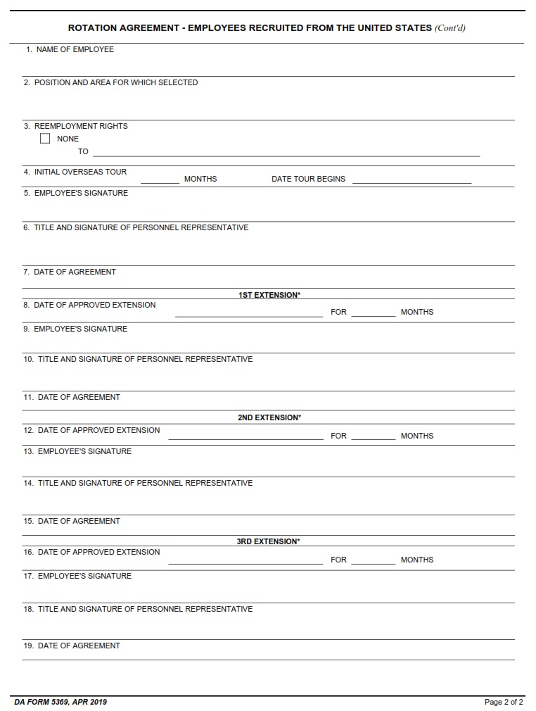 DA FORM 5369 - Rotation Agreement - Employees Recruited From The United States Page 2