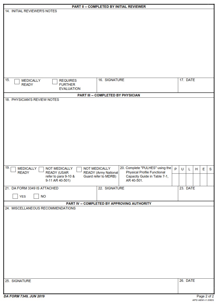 DA FORM 7349 - Initial Medical Review - Annual Medical Certificate Page 2