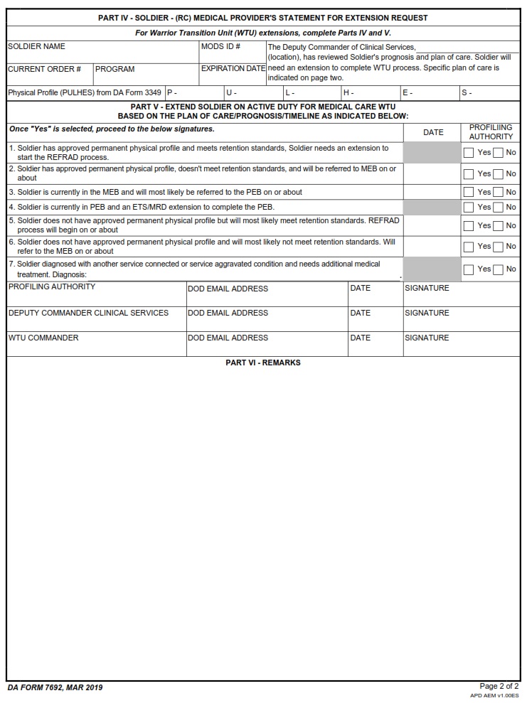 DA FORM 7692 - Active Duty For Medical Care Application Page2