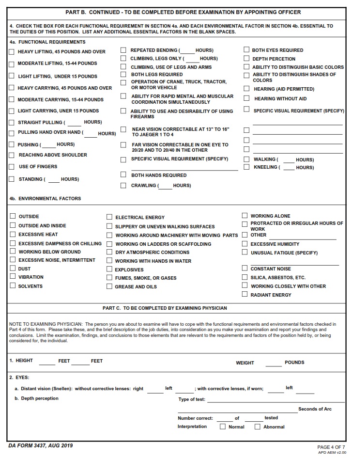 DA Form 3437 - Department Of The Army Nonappropriated Funds Certificate Of Medical Examination Page 3