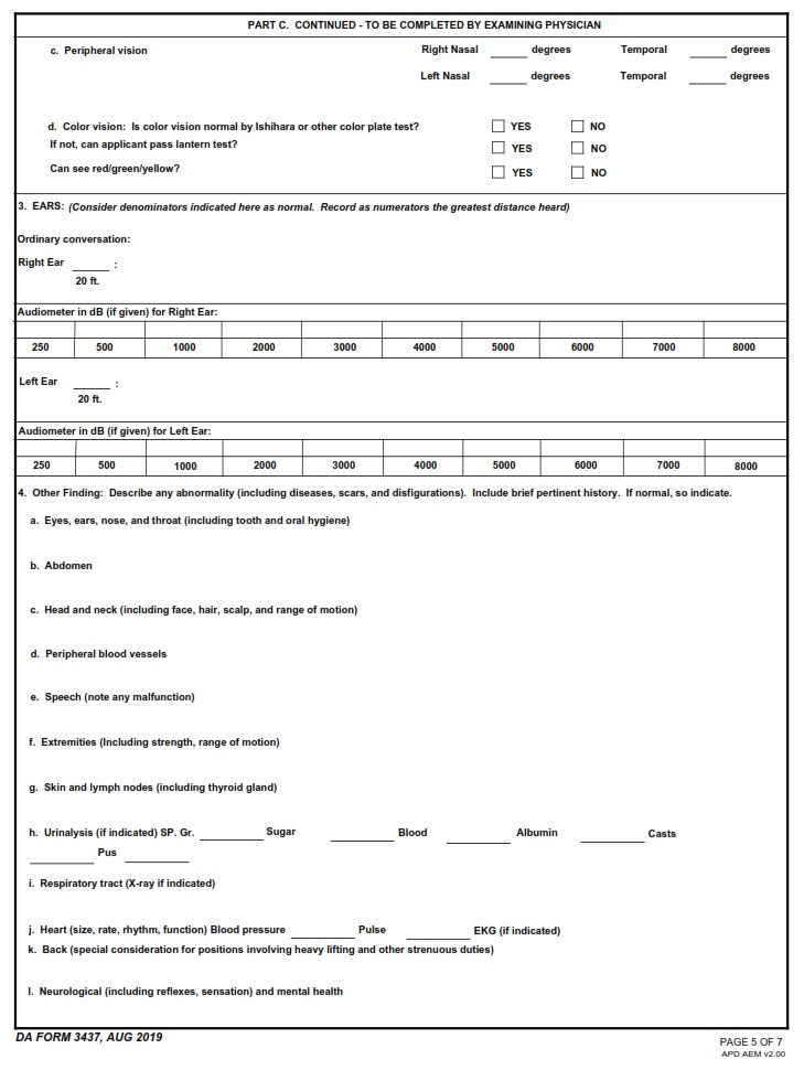DA Form 3437 - Department Of The Army Nonappropriated Funds Certificate Of Medical Examination Page 4
