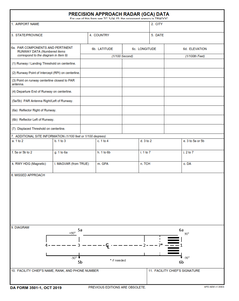 DA Form 3501-1 - Precision Approach Raaar (GCA) Data
