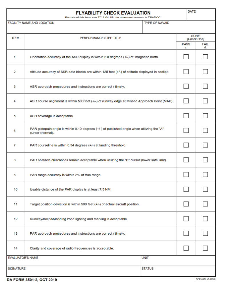 DA Form 3501-2 - Flyability Check Evaluation