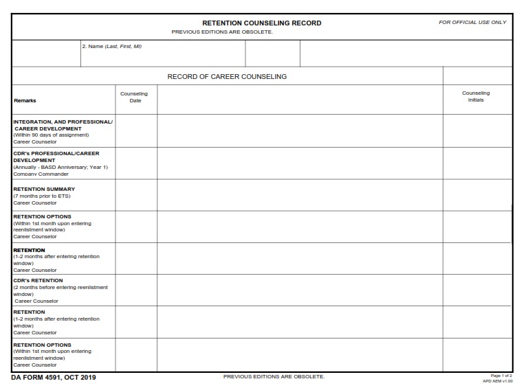 DA Form 4591-Retention Counseling Record page 2