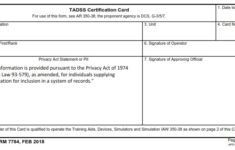 DA FORM 7784 - Tadss Cerification Card Page 1