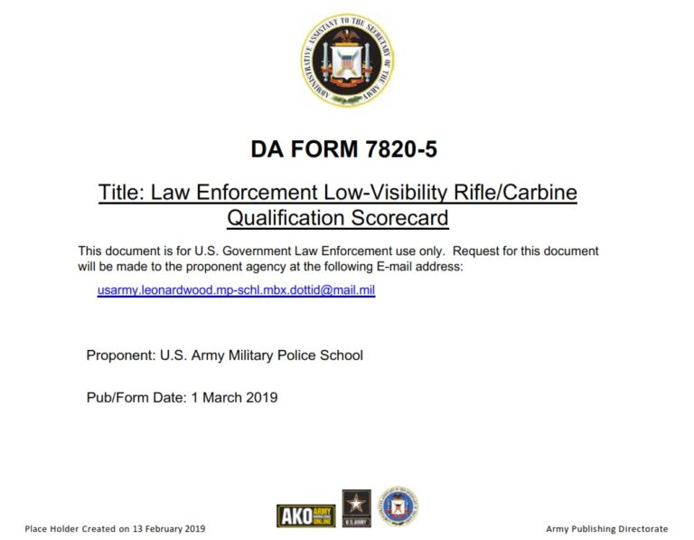 DA FORM 7820 5 Law Enforcement Low Visibility Rifle Carbine 