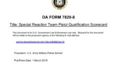 DA FORM 7820-8 - Special Reaction Team Pistol Qualification Scorecard