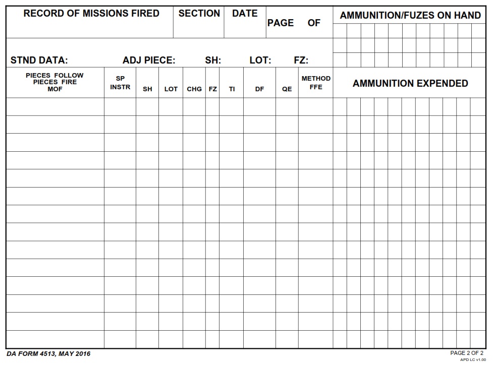 DA FORM 4513 - Record Of Missions Fired Page 2