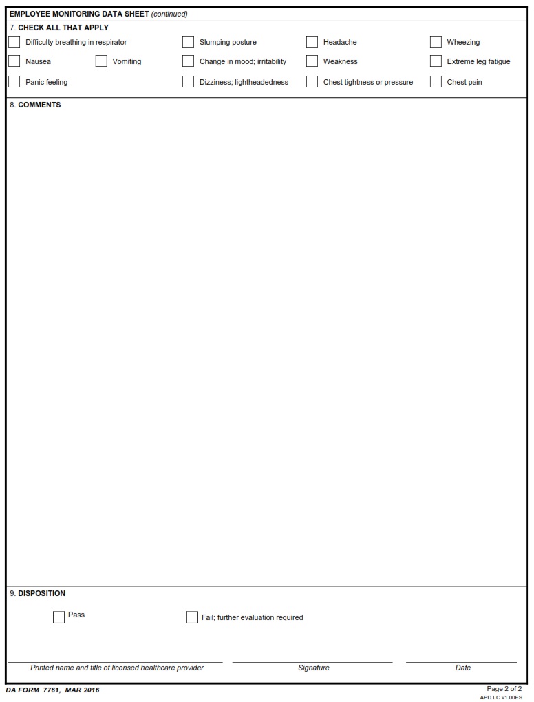 DA FORM 7761 - Employee Monitoring Data Sheet Page 2