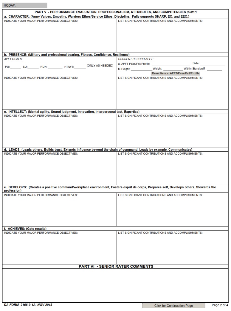 DA FORM 2166-9-1A - NCO Evaluation Report Support Form Page 2
