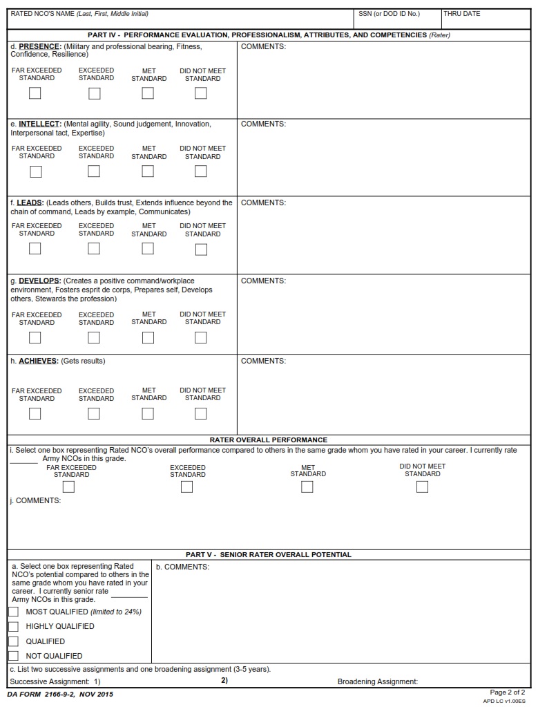 DA FORM 2166-9-2 - NCO Evaluation Report (SSG-1SG MSG) Page 2