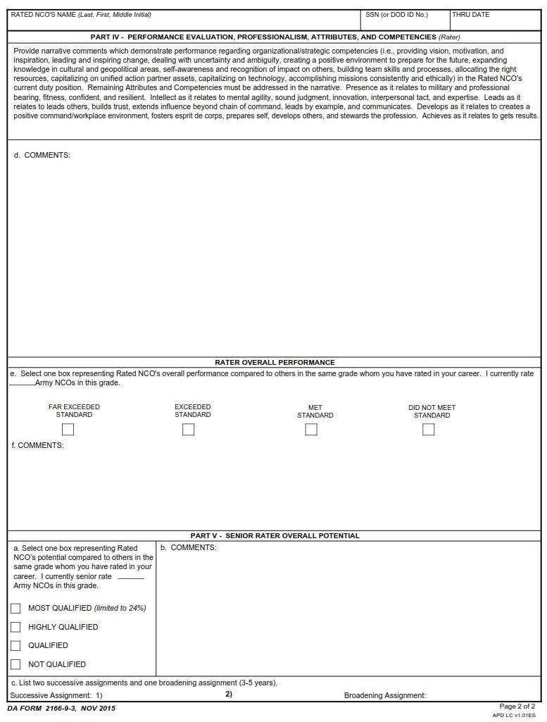 DA FORM 2166-9-3 - NCO Evaluation Report (CSM SGM) - Page 2