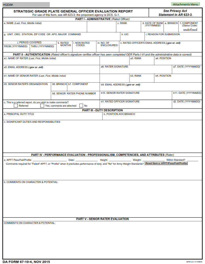 DA FORM 67 10 4 Strategic Grade Plate General Officer Evaluation