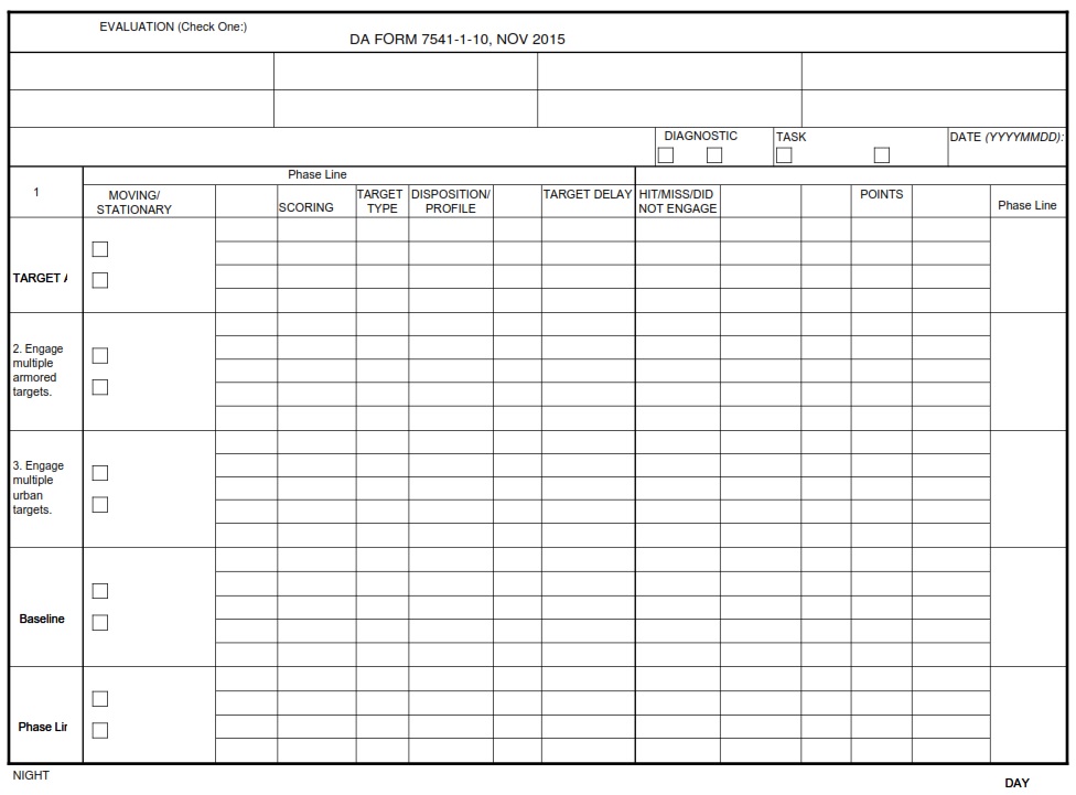 DA FORM 7541-1-10 - Scorecard For M41 Improved Target Acquisition System (Itas) Gunnery Table 10, Section Qualification Page 1